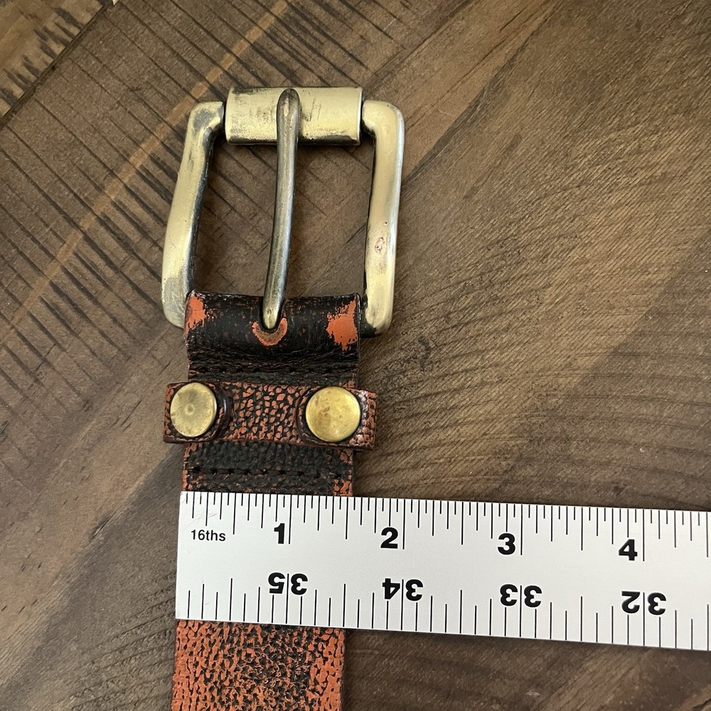 vintage full grain leather‎ 40 brown Orange belt COWHIDE y2k 1990s Heavy Buckle - Picture 6 of 7